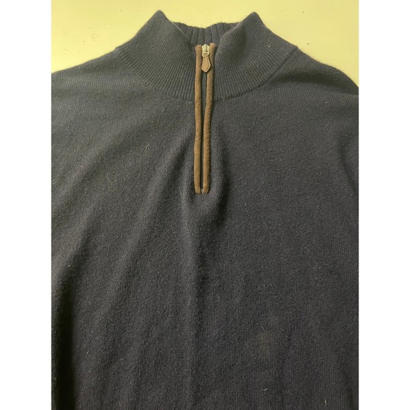 C By Bloomingdales Other - Cashmere mens quarter zip pullover MED leather pull lg sleeve quiet luxury